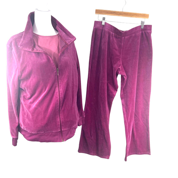 VTG 90s Purple Velour Lounge Track Suit Size XL Full Zip Wide Leg Hanes Hip Hop - Picture 1 of 9